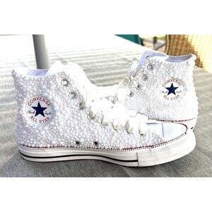 Converse Chuck Taylor All Star Sz 9.5 Pearls High Top Sneakers Wedding Bride